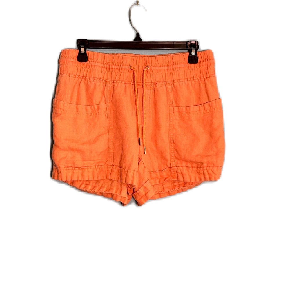 Athleta Vibrant Orange Women's Linen Pull On Summer Cargo Shorts Size 6